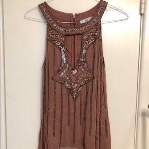 DALLIN CHASE BROWN RHINESTONES PARTY TOP CUT OUT TRIANGLE NECK SIZE M WOMEN CHIC